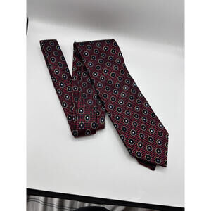 Hugo Boss Men's Burgundy Silk Tie with Geometric Pattern Silk